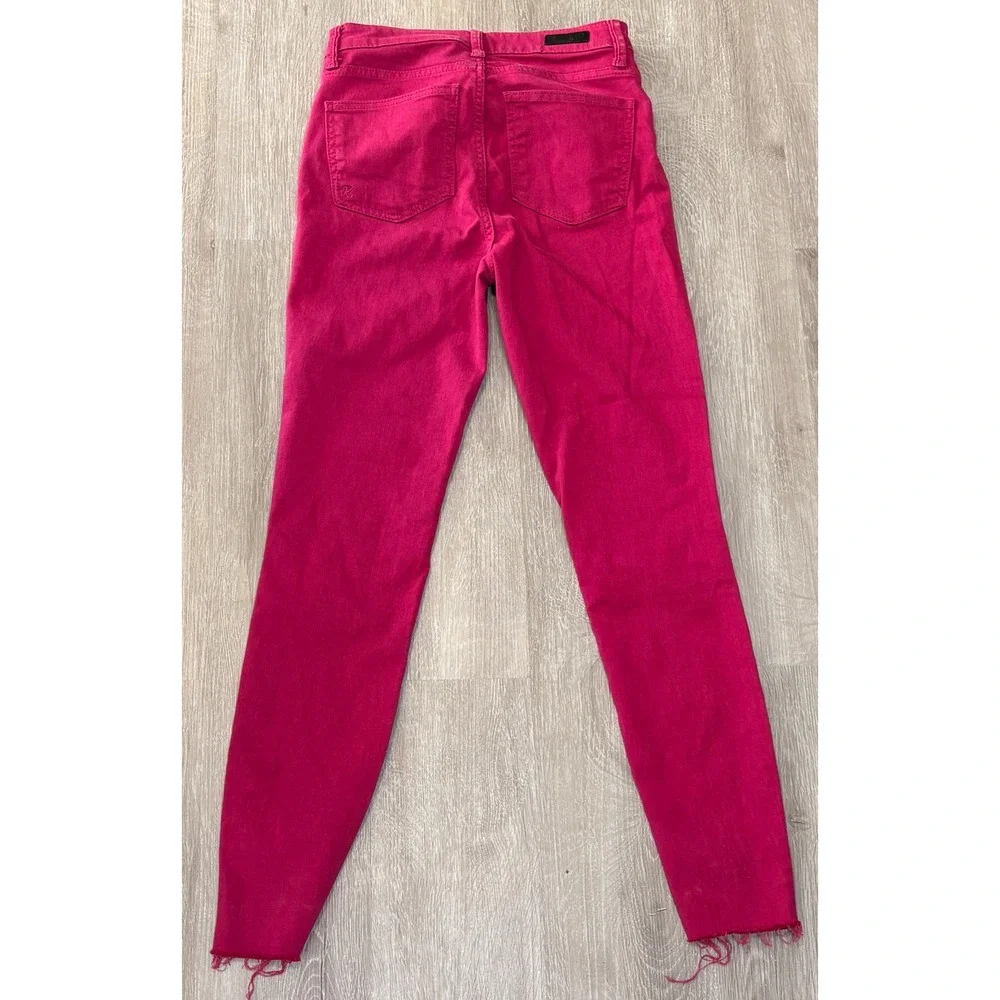 Kut from the Kloth Magenta Pink High Rise Ankle Skinny Jeans Raw Hem Size 4‎
